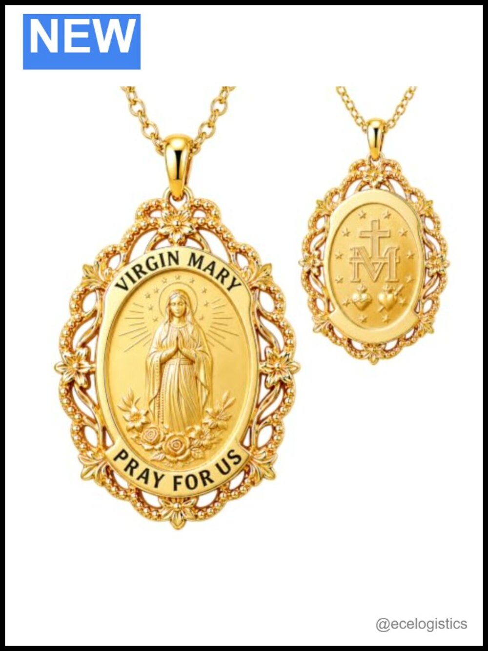 14K Gold Plated Saint Necklace for Women Religious Medal Pendant
